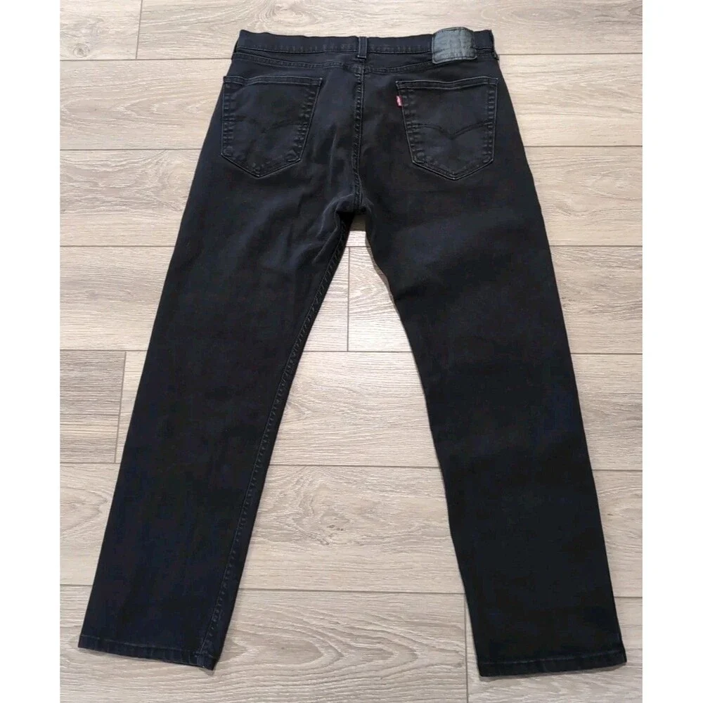 LEVI'S 505 MEN'S SIZE 36X30 BLACK LABEL BLACK JEANS STRAIGHT STRETCH EUC